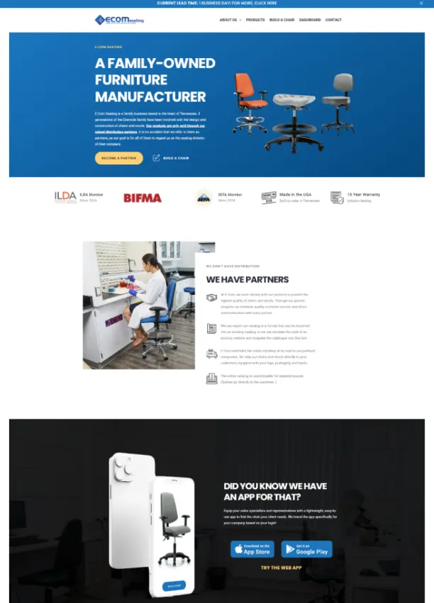 Ecom Seating — Premium seating solutions presented through a configurable WordPress catalogue.